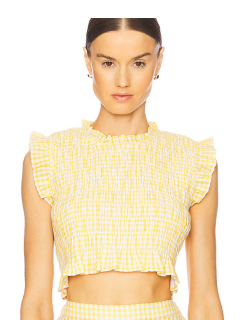 REVOLVE Sundress Malone Yellow Gingham Smocked Ruffle Top